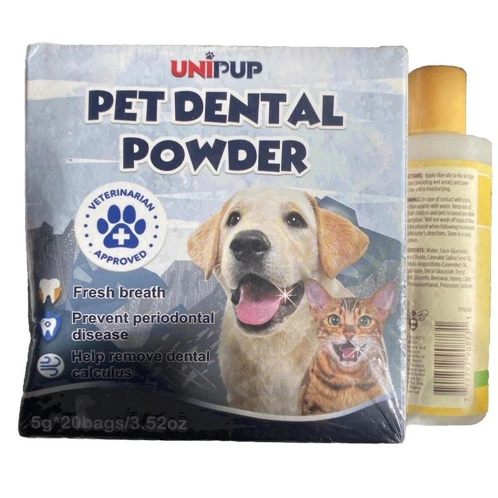 Teeth Cleaning Powder Dogs Dental Pets Tartar Remover Burts Calming Palm Lotion